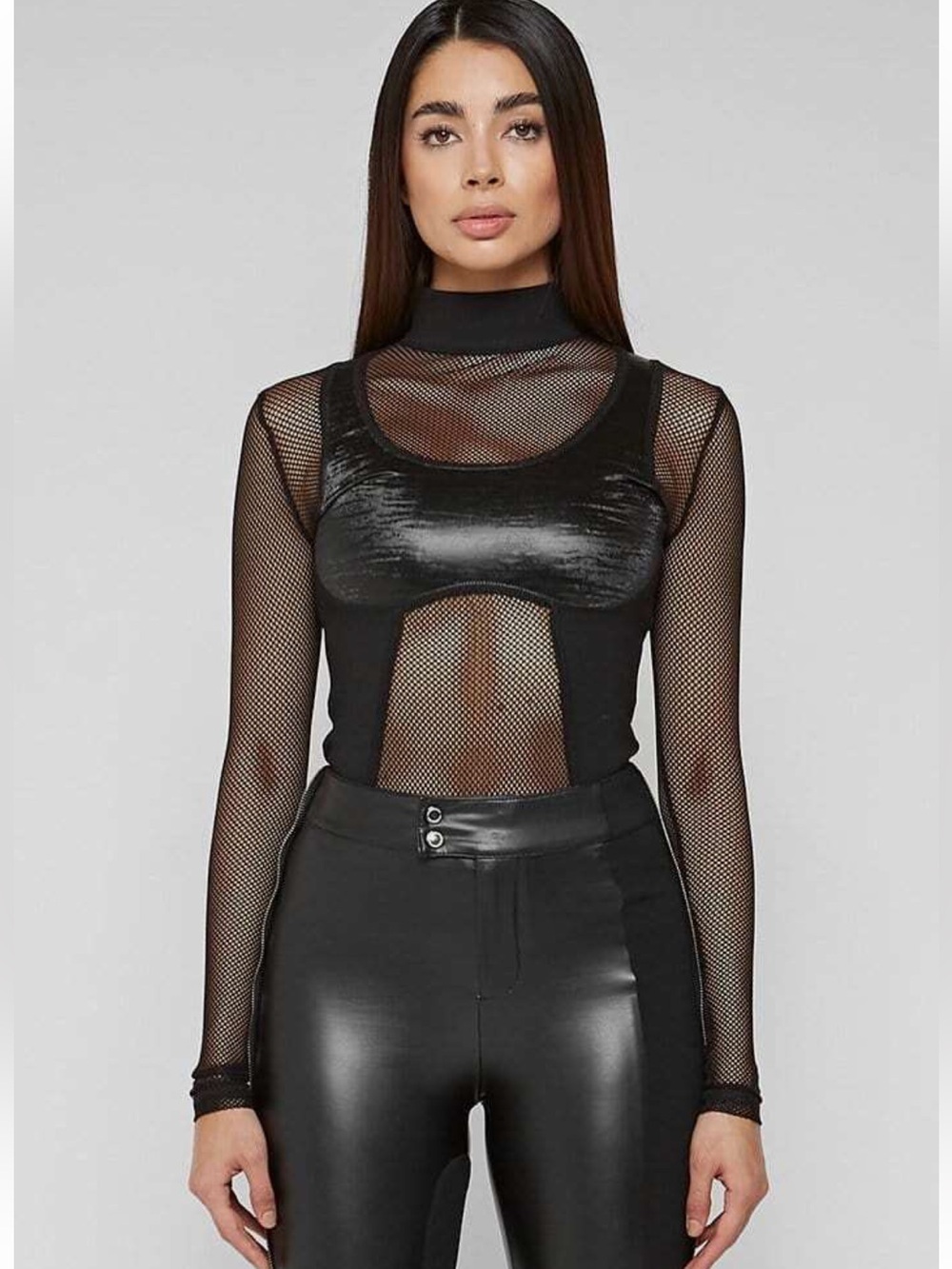 Maniere De Voir NWT High Neck Black Mesh Bodysuit Size 12 Goth Dark Romantic Dom